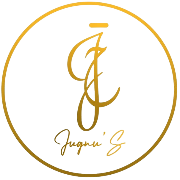 Jugnu's Salon gold circular logo